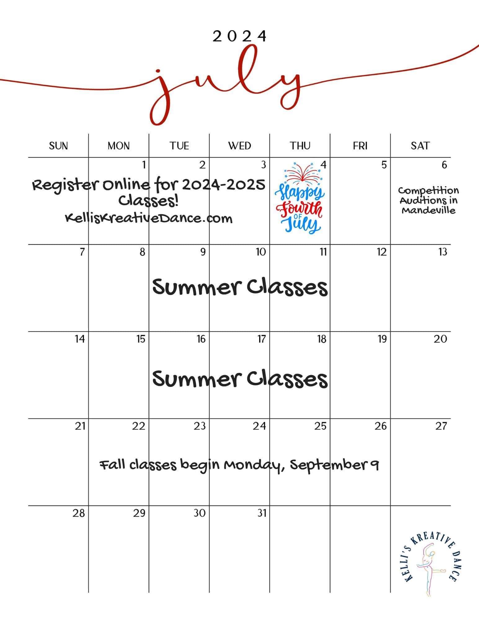 202407July-min July 2024 Dance Studio Calendar