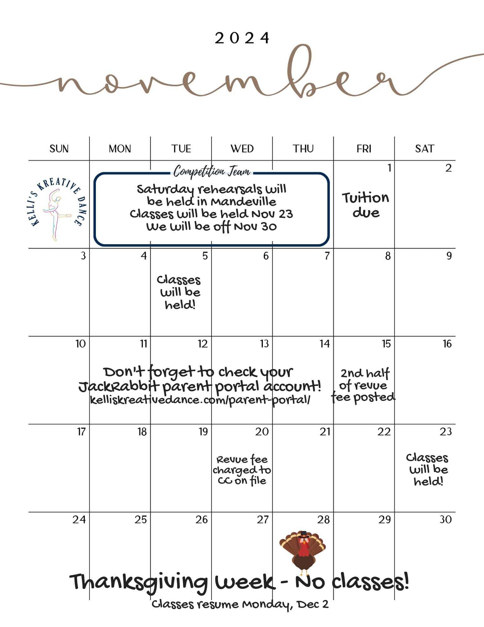 202411November-min November 2024 dance studio calendar
