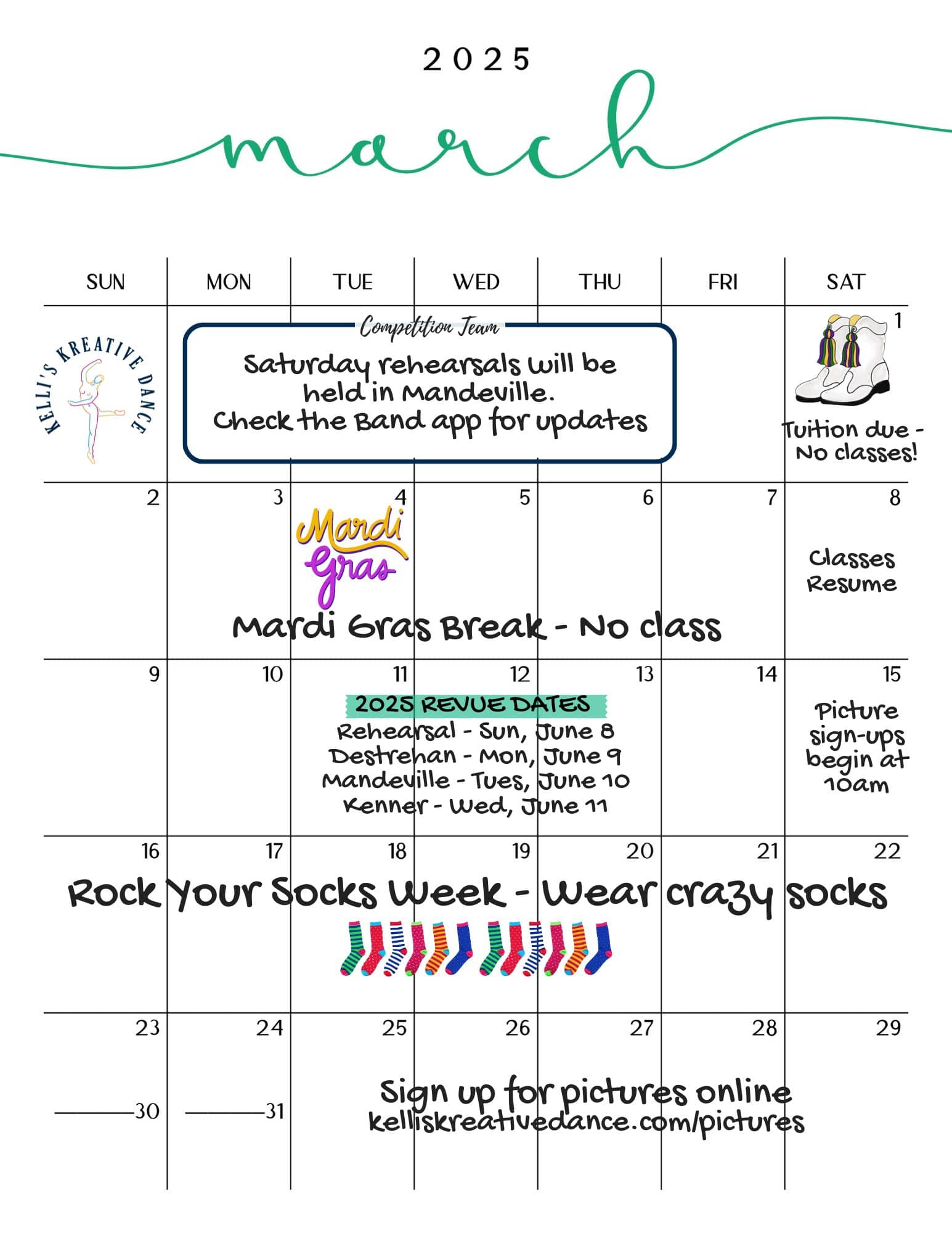 202503March-min March 2025 dance studio calendar