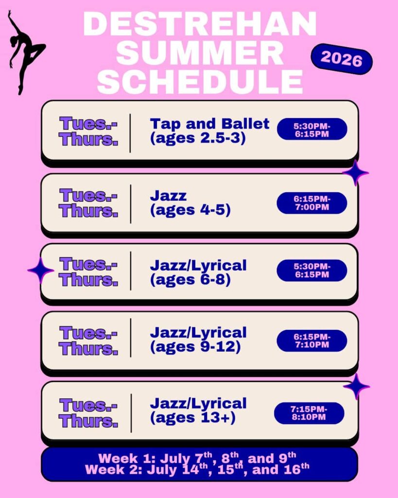 2026 Destrehan Summer Dance Schedule